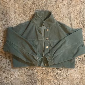 Green corduroy cropped buttoned jacket
